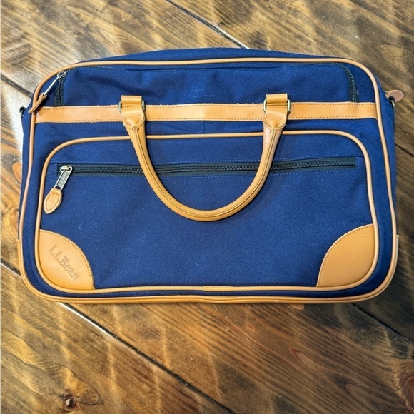 L.L. Bean Vintage Navy Canvas laptop messenger bag case tote w/shoulder strap - Picture 1 of 14